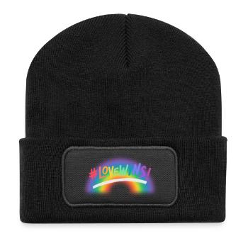 Liebe gewinnt Regenbogen - Recycelte Patch Beanie - Schwarz - Vorne