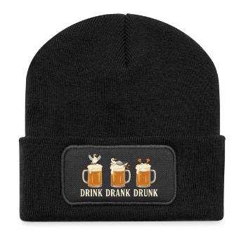 Drink Drank Drunk Beer Seagulls Beach - Recycelte Patch Beanie - Schwarz - Vorne