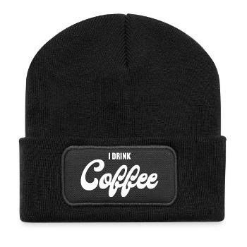 Coffee typo in black and white - Recycled Patch Beanie - black - Front