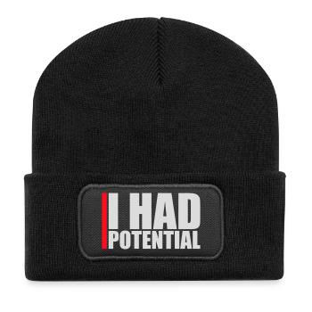 I Had Potential Ich Hatte Potenzial Spruch Logo - Recycelte Patch Beanie - Schwarz - Vorne
