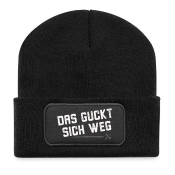 Das guckt sich weg - Recycelte Patch Beanie - Schwarz - Vorne
