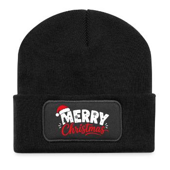 Frohe Weihnachten - Recycelte Patch Beanie - Schwarz - Vorne
