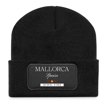 Mallorca Spanien Souvenir – Reise minimalistisch - Recycelte Patch Beanie - Schwarz - Vorne