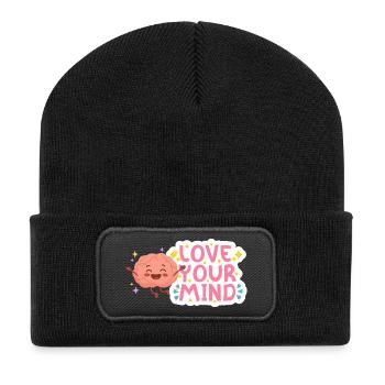 Liebe deinen Geist - Recycelte Patch Beanie - Schwarz - Vorne