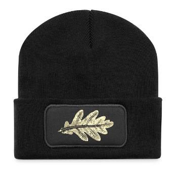Eichenblatt / Blatt Eiche - Botanisch - Recycelte Patch Beanie - Schwarz - Vorne