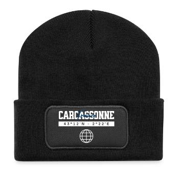 Carca ssone Frankreich Koordinaten Globus - Recycelte Patch Beanie - Schwarz - Vorne