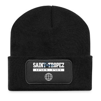 Saint-Tropez Frankreich Koordinaten Reise Souvenir - Recycelte Patch Beanie - Schwarz - Vorne