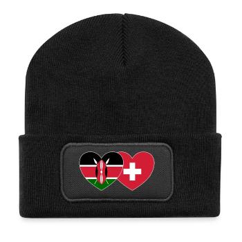 Kenia Schweiz Flagge Herz - Recycelte Patch Beanie - Schwarz - Vorne