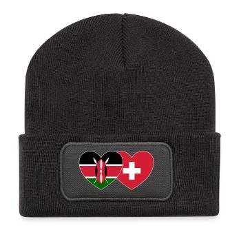 Kenya Suisse Drapeau Coeur - Beanie recyclé à patch - charbon - Devant