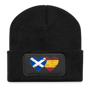 Scotland Spain Flag Heart Used - Recycled Patch Beanie - black - Front