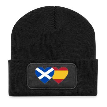 Schottland Spanien Flagge Herz - Recycelte Patch Beanie - Schwarz - Vorne