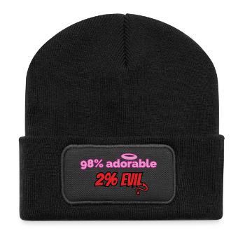 98% süß, 2% teuflisch – Lustiges Design - Recycelte Patch Beanie - Schwarz - Vorne