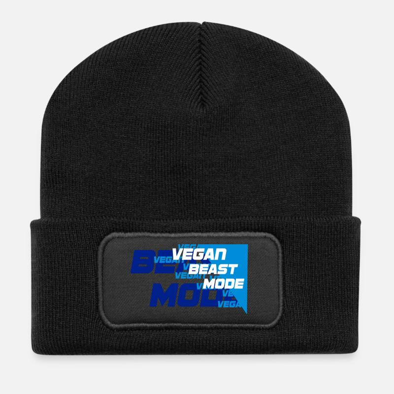 Vegan Beast [blue] - Recycelte Patch Beanie - Schwarz
