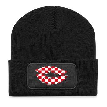 Croatia Kiss Mouth - Recycelte Patch Beanie - Schwarz - Vorne