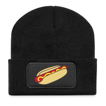 fastfood_hotdog_design_3c - Recycelte Patch Beanie - Schwarz - Vorne