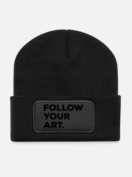 Follow your art - Recycelte Patch Beanie - Schwarz