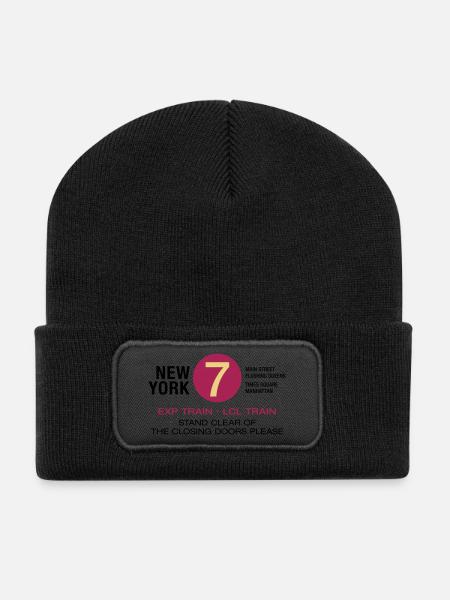 New York City Subway Subway 7 Manhattan Queens NYC - Recycled Patch Beanie - black