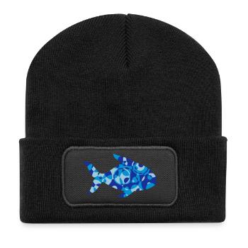 Fisch aus Formen und Muster - Recycelte Patch Beanie - Schwarz - Vorne