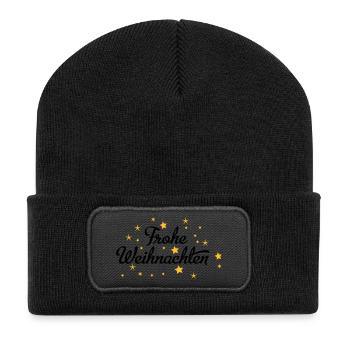 Frohe Weihnachten - Recycelte Patch Beanie - Schwarz - Vorne