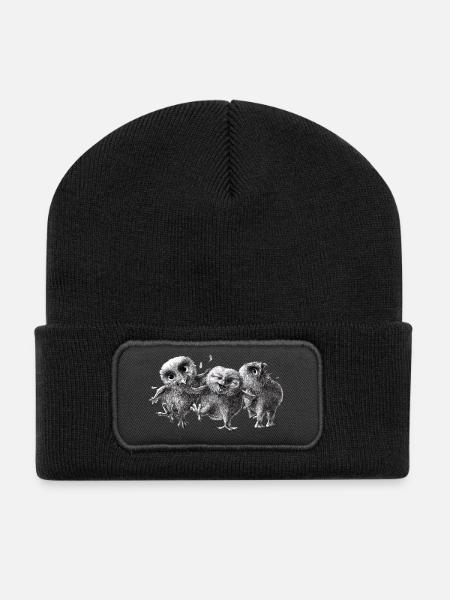 three happy owls - Recycled Patch Beanie - black