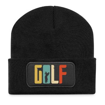 Golf Geschenk Retro Abschlag - Recycelte Patch Beanie - Schwarz - Vorne