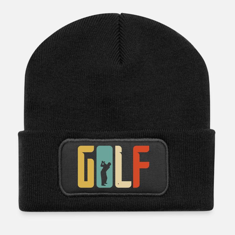 Golf Geschenk Retro Abschlag - Recycelte Patch Beanie - Schwarz