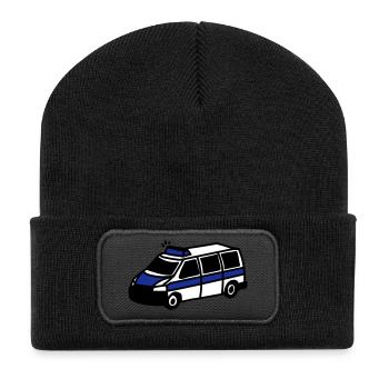 Polizeiwagen - Recycelte Patch Beanie - Schwarz - Vorne