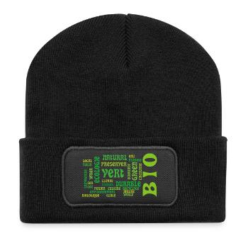 Bio et Ecologie : nuage vert de mots clés - Beanie recyclé à patch - noir - Devant