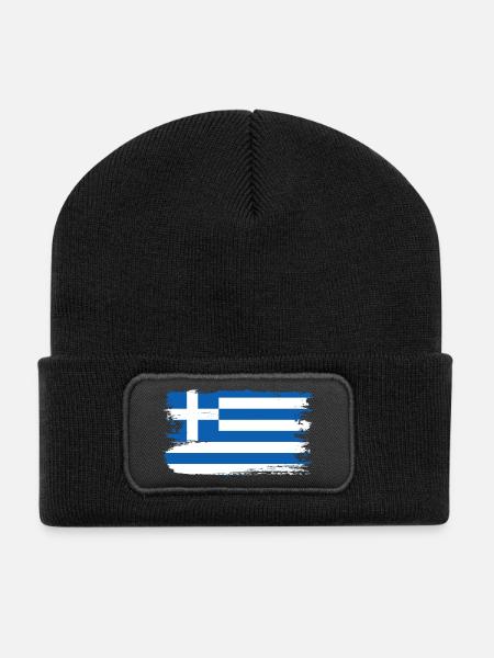 Pinselstrich der griechischen Flagge - Recycelte Patch Beanie - Schwarz