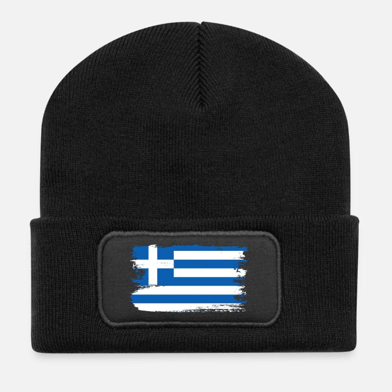 Pinselstrich der griechischen Flagge - Recycelte Patch Beanie - Schwarz