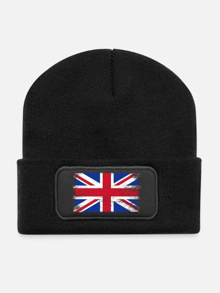 Druck von Notruf Union Jack - Recycelte Patch Beanie - Schwarz