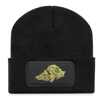 Single Cannabis / Weed Bud / Blossom - Recycled Patch Beanie - black - Front