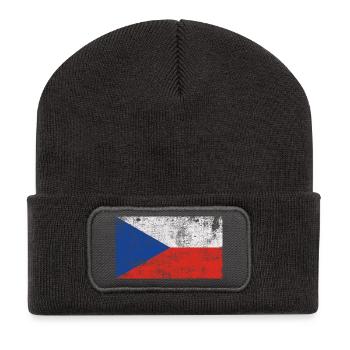 Drapeau Tchéquie Drapeau Grunge Retro Vintage - Beanie recyclé à patch - charbon - Devant
