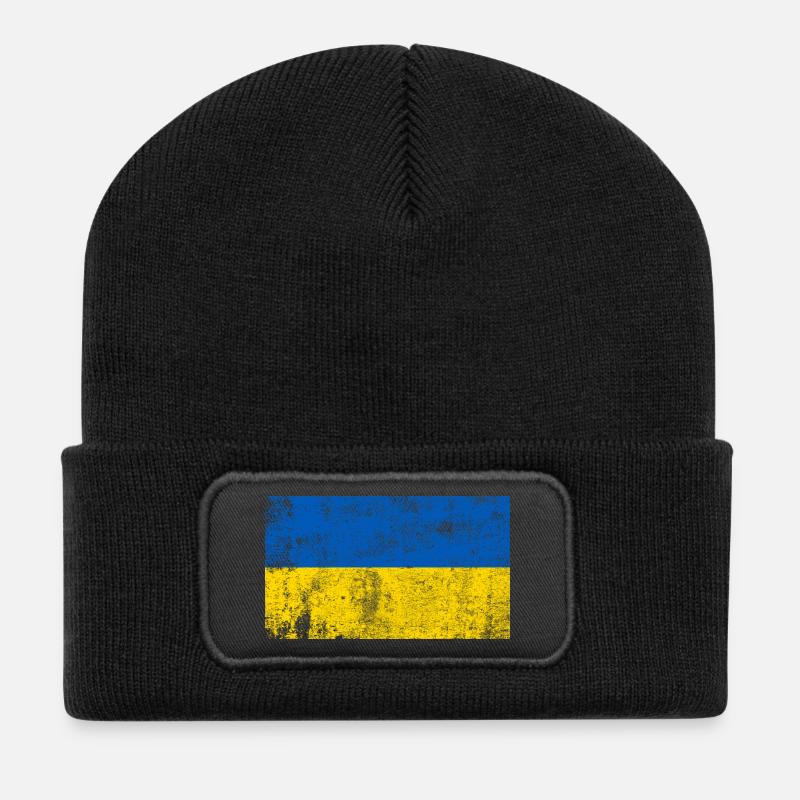 Ukraine Flagge Fahne Grunge Retro Vintage - Recycelte Patch Beanie - Schwarz