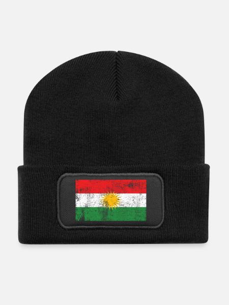 Kurdistan Flagge Fahne Grunge Retro Vintage - Recycelte Patch Beanie - Schwarz