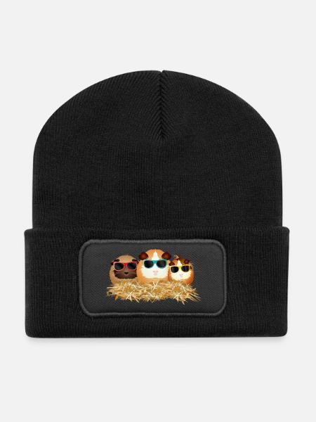 coole Meerschweinchen Gruppe mit Sonnenbrillen - Recycelte Patch Beanie - Schwarz