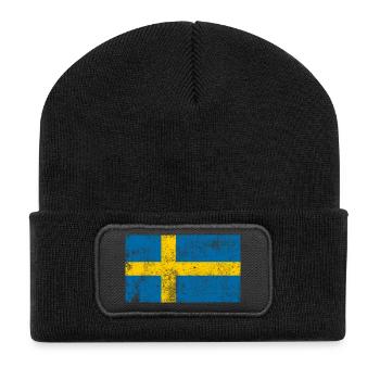 Schweden Flagge Fahne Grunge Retro Vintage - Recycelte Patch Beanie - Schwarz - Vorne
