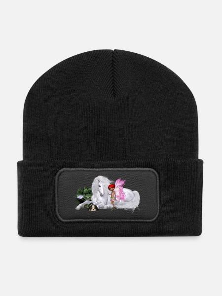 Wunderbares Einhorn mit Fee - Recycelte Patch Beanie - Schwarz