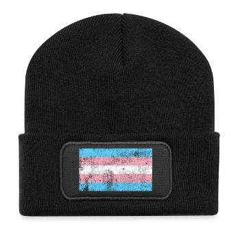 Transgender Flagge Grunge Vintage Retro - Recycelte Patch Beanie - Schwarz - Vorne