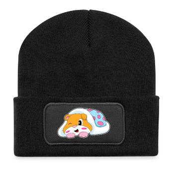 Hamster Schlafen Decke - Recycelte Patch Beanie - Schwarz - Vorne