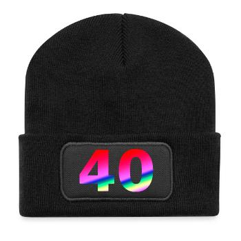 geburtstagsgeschenk, 40 Pinktöne - Recycelte Patch Beanie - Schwarz - Vorne