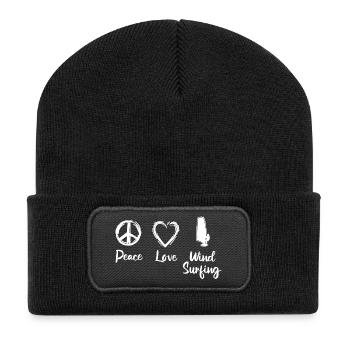 Peace Love Wind Surfing - Recycelte Patch Beanie - Schwarz - Vorne