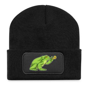 Crapaud d’anniversaire grenouille - Beanie recyclé à patch - noir - Devant