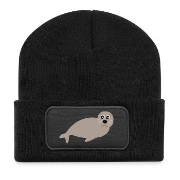 Sceaux, phoques, phoques, phoques animaux - Beanie recyclé à patch - noir - Devant