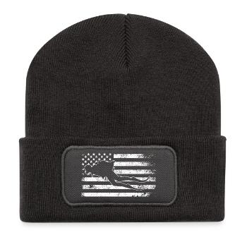 Surf-Silhouette auf verwitterter US-Flagge - Recycelte Patch Beanie - Dunkelgrau - Vorne