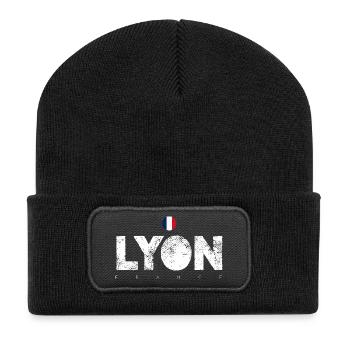 Texte en gras de Lyon avec drapeau français - Beanie recyclé à patch - noir - Devant