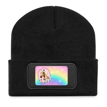 Horse with flowers and glitter rainbow - Recycled Patch Beanie - black - Front