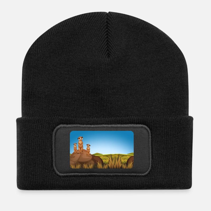 Erdmännchen Familie | personalisierbar - Recycelte Patch Beanie - Schwarz