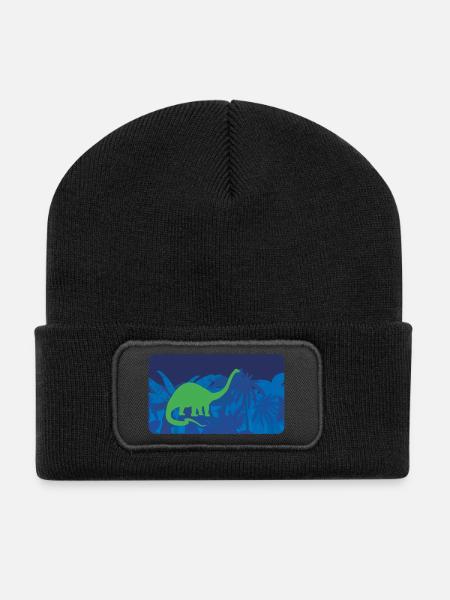 Urwald Dinos Langhals - blau - Recycelte Patch Beanie - Schwarz