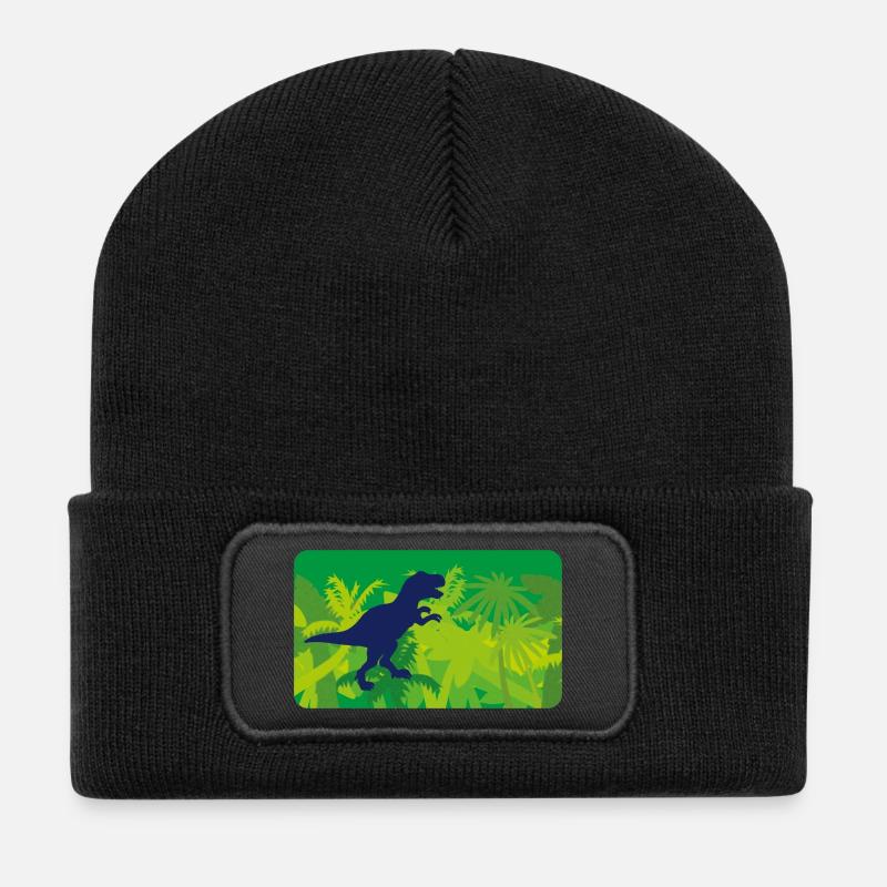 Urwald Dinos T- Rex - grün - Recycelte Patch Beanie - Schwarz